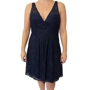 Amsale Navy Blue Lace V Neck Sleeveless Formal Dress Size 12